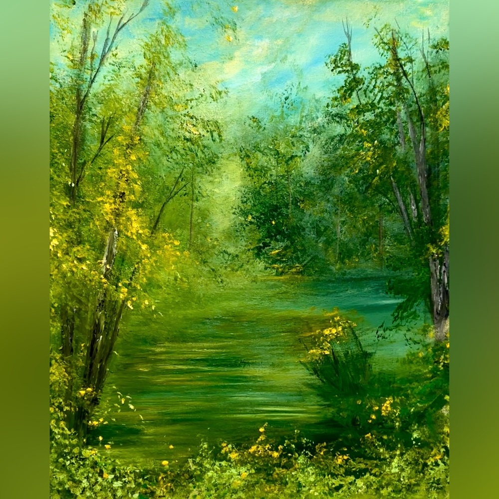 Serene Green Landscape Original Painting “St Patrick’s Hideaway”